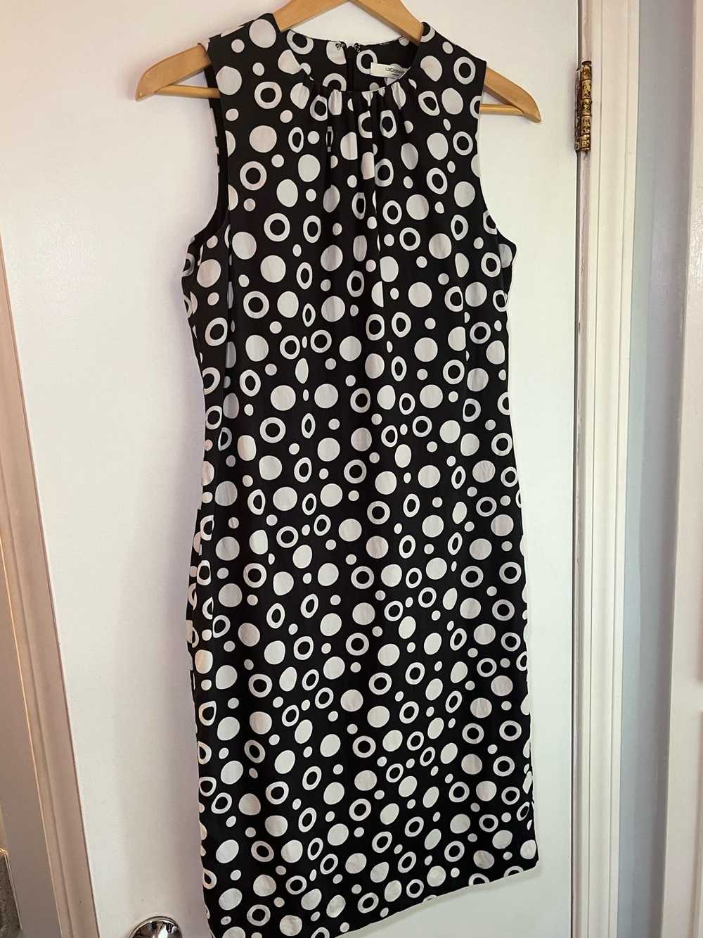 Vintage Liz Claiborne Black and White Polka Dot Sleeveless Midi Dress size 6